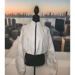 NWT Reebok Cardi B Cropped White Bomber Track Jacket Size Large